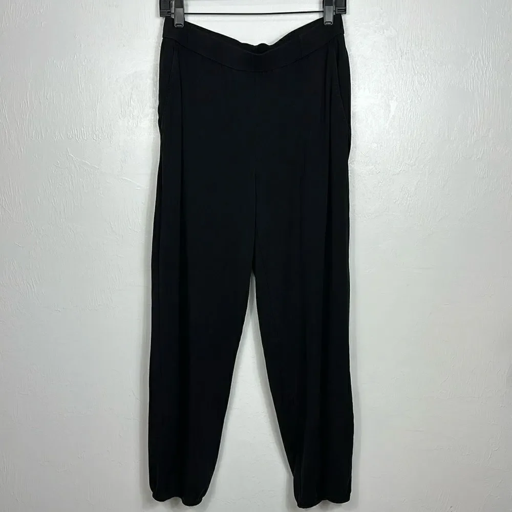 Eileen Fisher High Rise Jogger Pants With Pockets In Black Size S